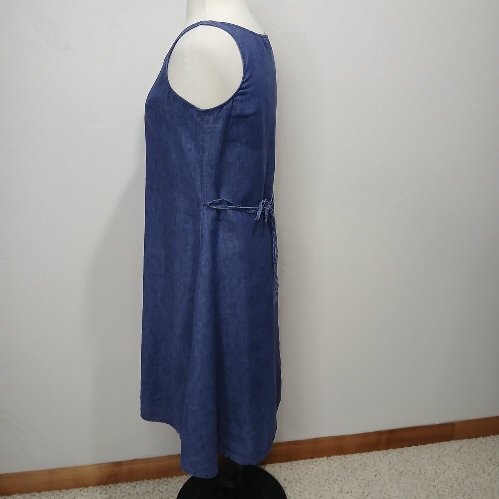 Eileen Fisher Linen Dress Size Small Blue Sleeveless Strappy Tie Waist Fit Flare - Picture 8 of 16